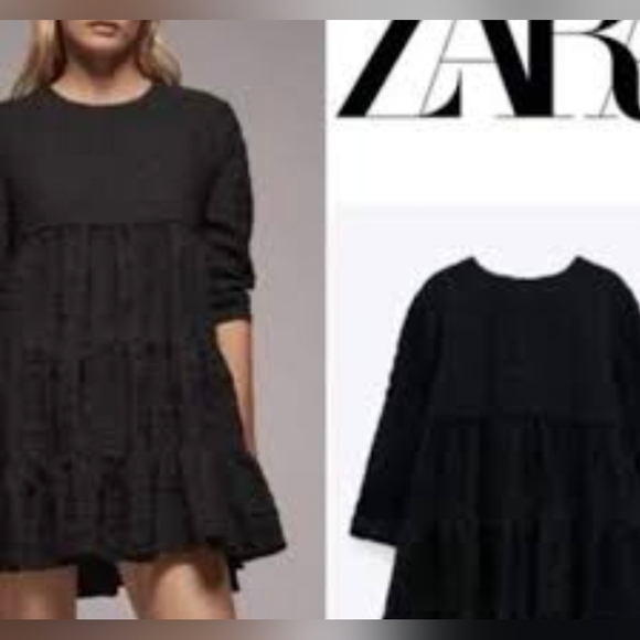 Zara Black Textured Mini Dress - Picture 3 of 14